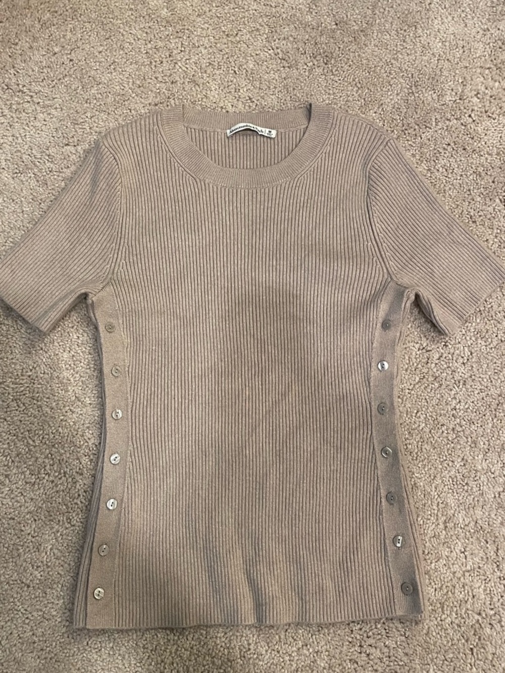 A&F Ribbed, Short Sleeve, Button-Side Sweater